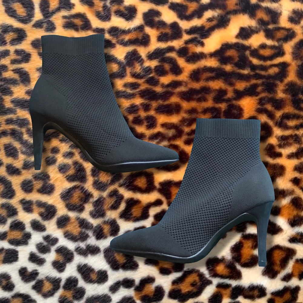 Classy Chic Black Pointed Toe Comfortable Stiletto Ankle Sock Boots Booties